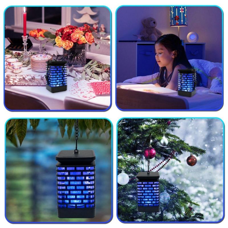 Solar Blue Flame Lights Outdoor 99LEDs Solar Blue Flame Lantern Waterproof Camping Light with Optional USB Charging for Backyard, Garden, Patio, Deck