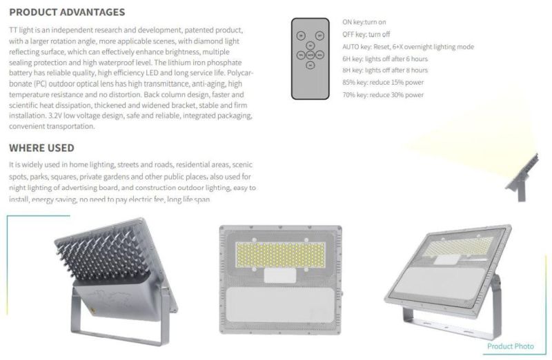 100, 200, 300 Watt Solar LED Flood Light with Battery Solar Panel