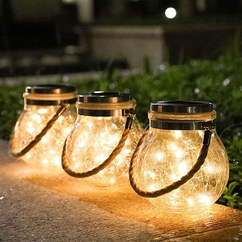 Outdoors Party Pendant Glass Jar Crack Solar Light Garden Hanging Solar Crack Light for Decoration Wish Waterproof Night Lights