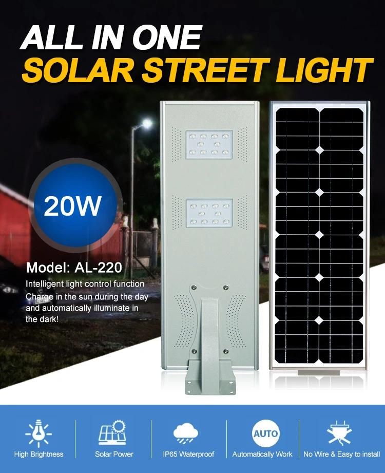 Outdoor IP65 Lighting PIR Sensor 20W Solar LED Street Light