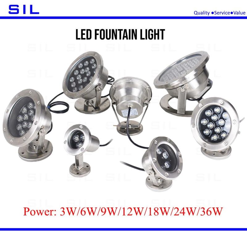 LED Water Light 12V 24V Outdoor Color Changeable IP68 36W Good Waterproof Stainless Steel Underwater LED Water Light