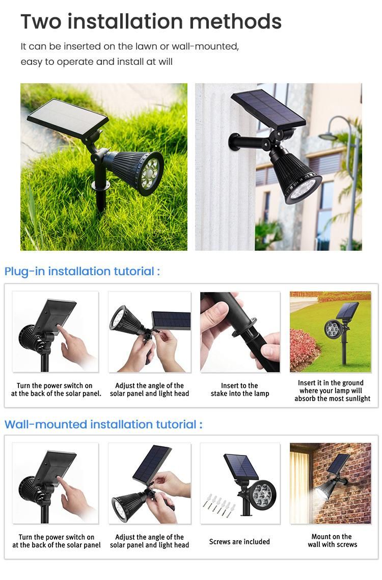 Solar Powered Garden Light and Outdoor Solar Landscape Spotlight, Solar Spot Lights with Waterproof LED and Solar Panel Integrated, Lawn Spotlight