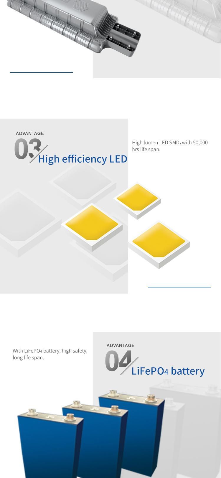 180W Solar Panels and 200ah LiFePO4 Battery 13600lm 120W LED Solar Street Light