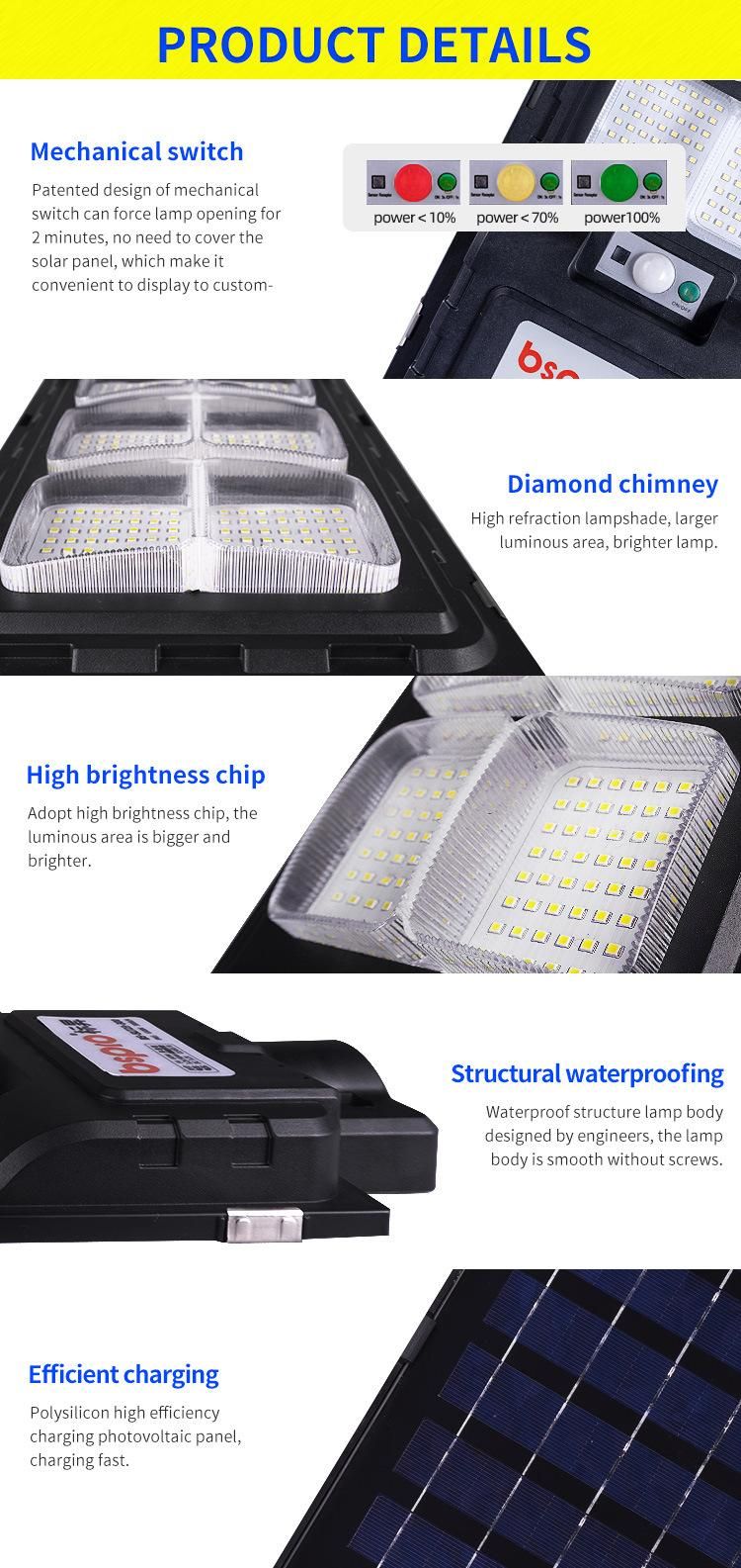 Bspro Waterproof IP65 Timer Light Control 1000W Industrial Integrated Solar Outdoor Street Lights