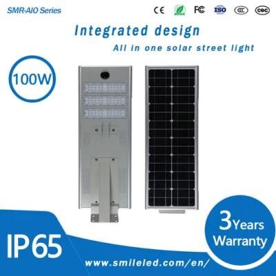 IP65 Aluminum Housing Shell Motion Smart Lamp 100 Watts Integrated All in One Solar Street Light