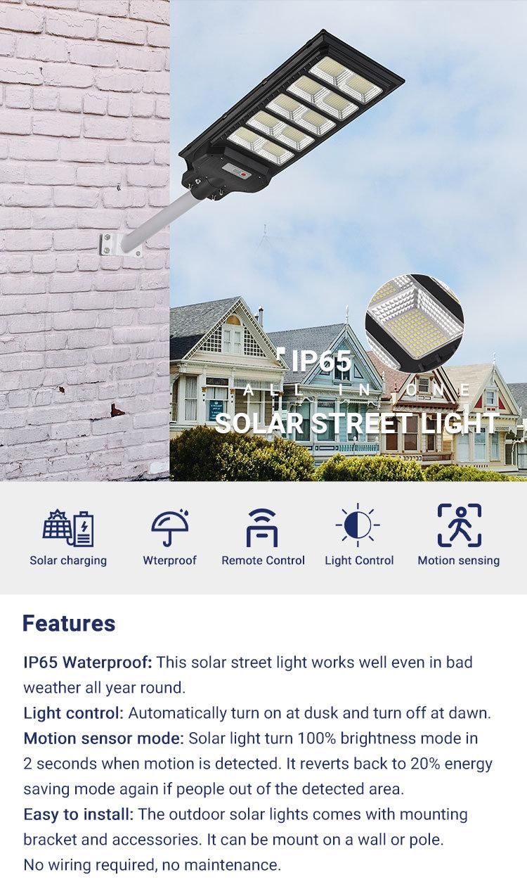 High Brightness Solar Street Lamp 100W 200W 300W All in One Solar Panel LED Street Light