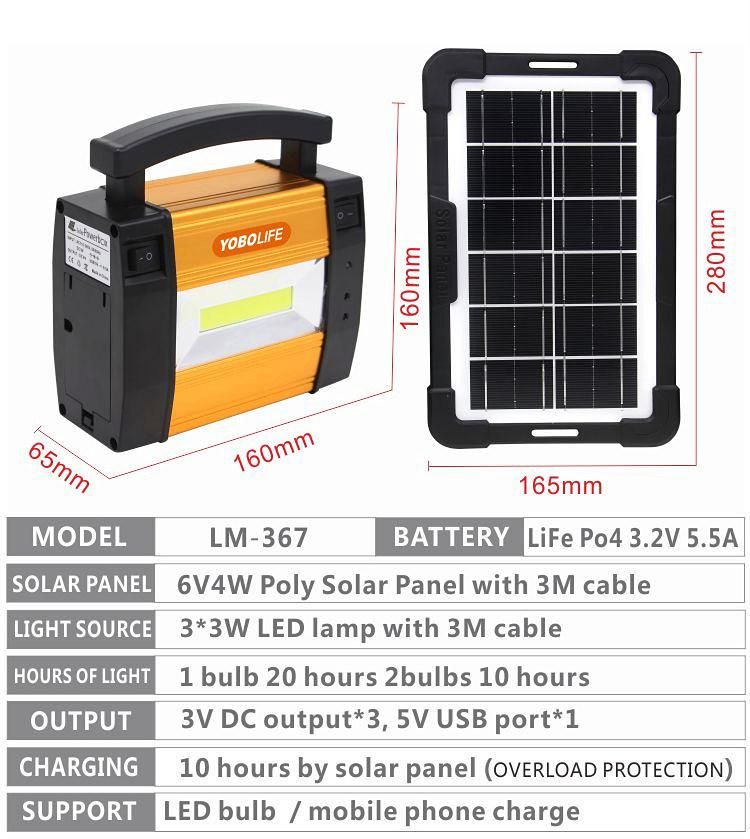 3 W Solar Panel Rechargeable Lighting System