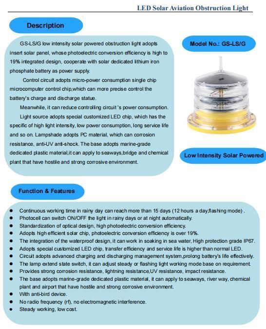 Solar Powered Low Intensity Aviation Obstruction Light IP68