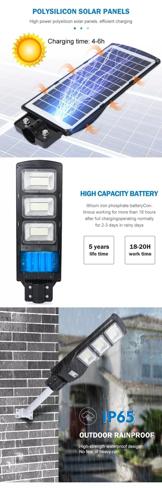 Integrated Road Lamp ABS 50W 100W 150W 200W 250W 300W Outdoor All in One LED Solar Street Light