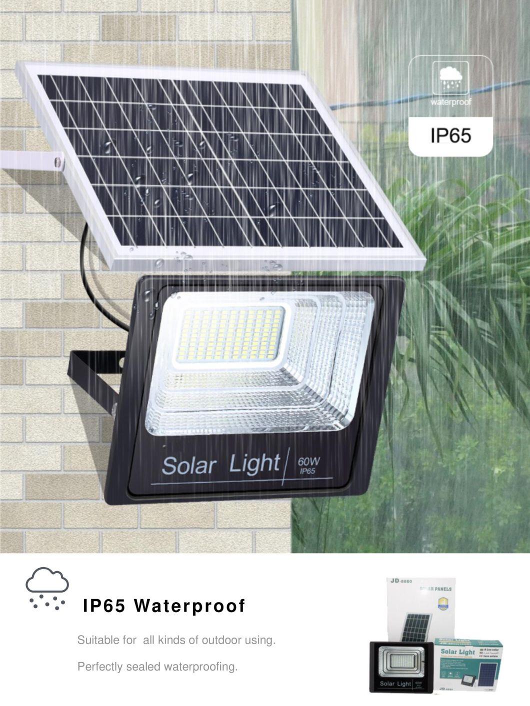 Outdoor Security LED Lamp IP65 Waterproof Jd Model 100W Solar Flood Light with Remote Control