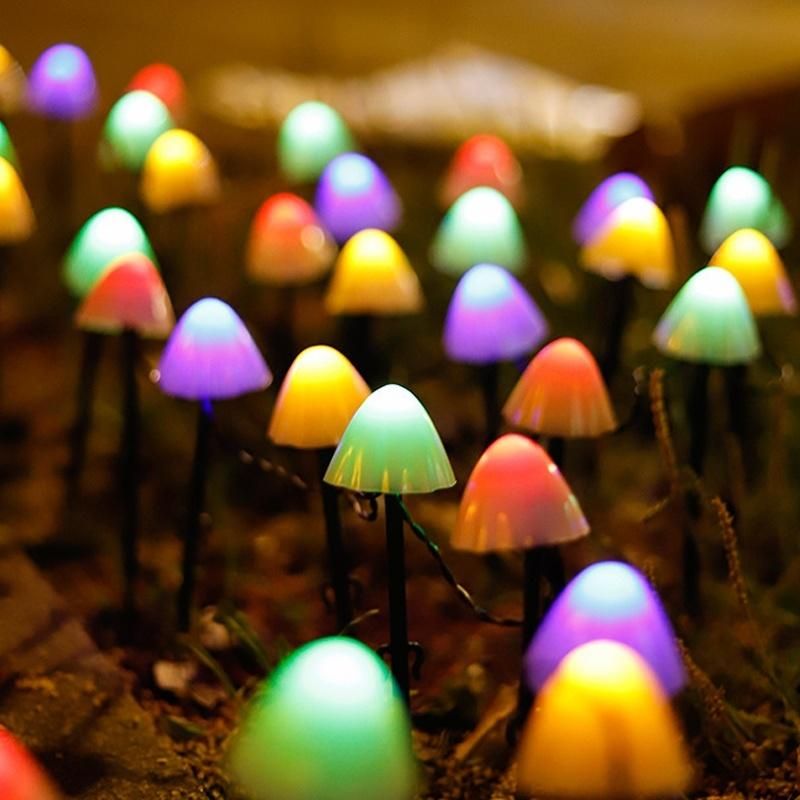 Colorful LED String Mushroom Patio Grass Yard Christmas Solar Powered Lights