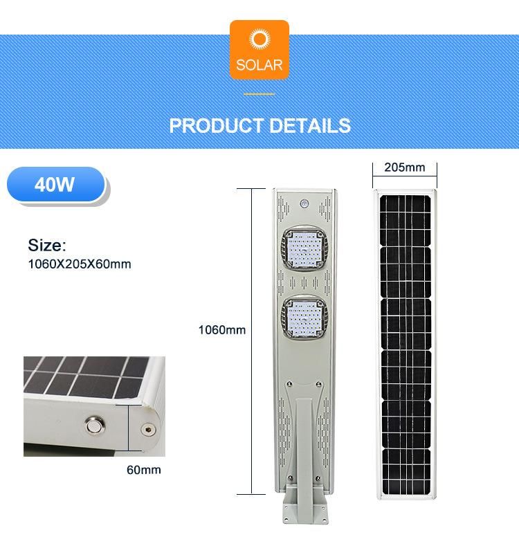 6500K Color Temperature Outdoor Waterproof 40W Solar LED Street Light