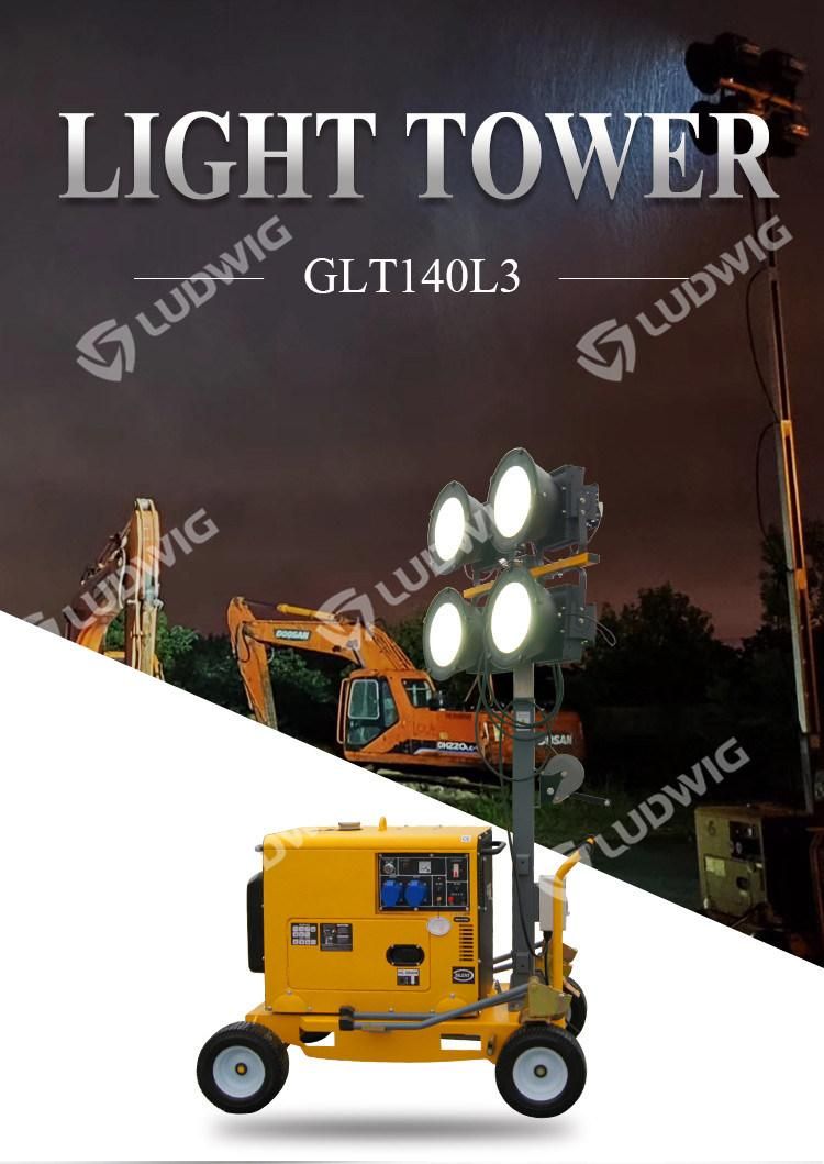 Portable Mobile Light Tower with Diesel Generator 4*300W LED