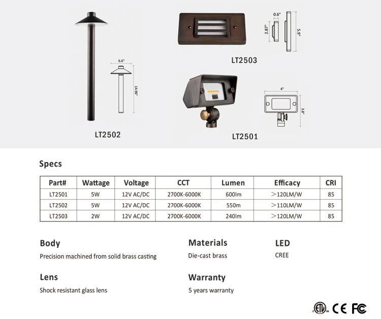 Brass Landscape Lighting Step Light for Garden Security