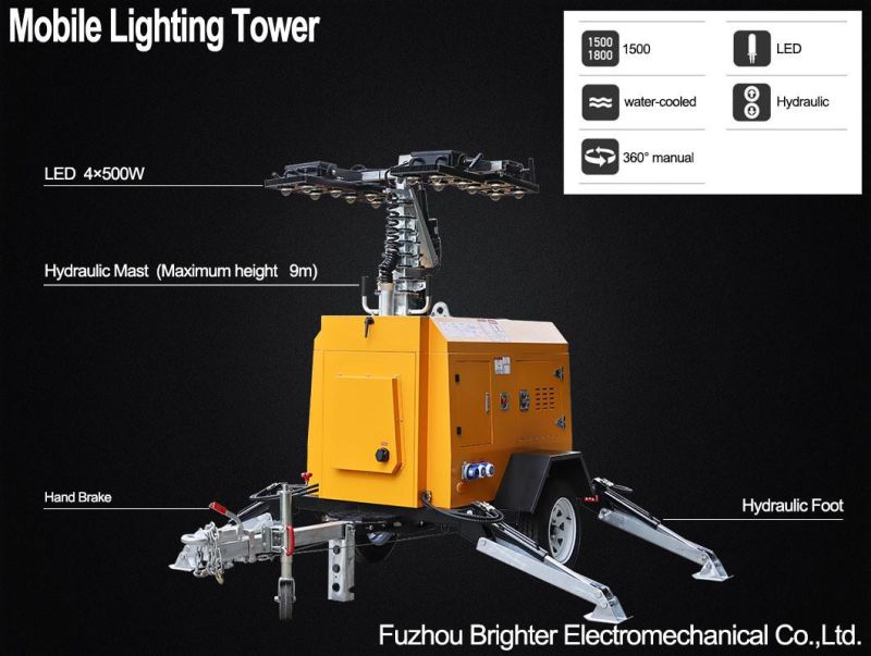 LED Light Kubota Engine Mobile Lighting Tower for Rescue Team and High Efficiency