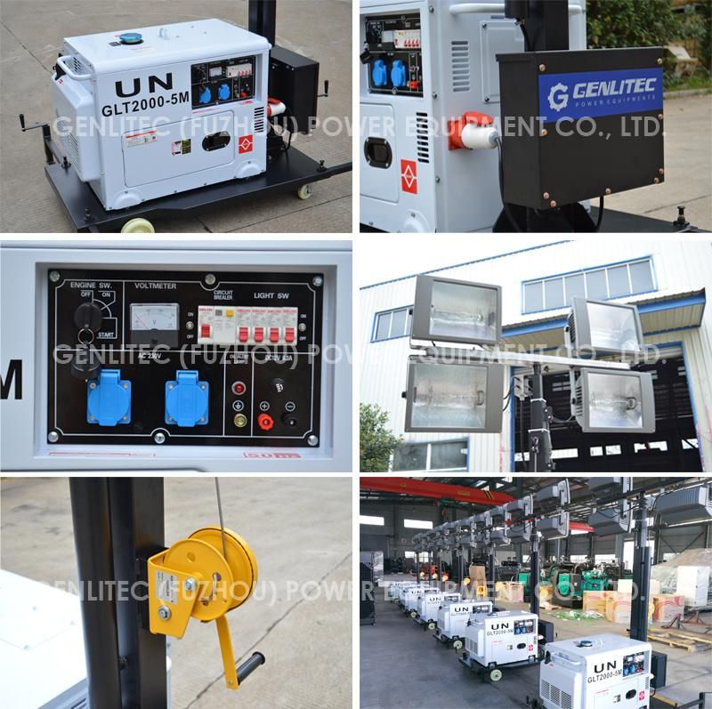 5kVA Silent Diesel Generator Mobile Light Tower with 4X500walt Floodlights