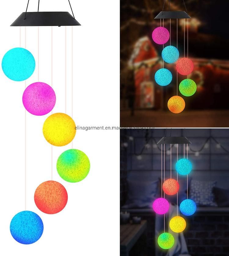 LED Solar Light Ball Wind Chime Changing Color Waterproof Star Heart Wind Chimes for Home Party Outdoor Night Garden Decoration