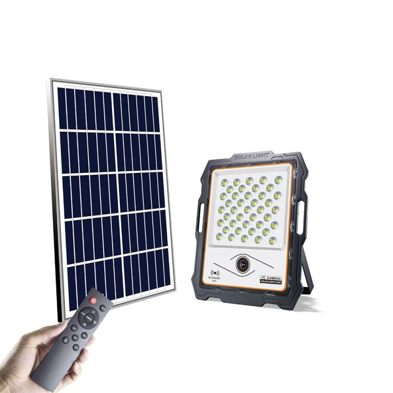 100W Remote Control LED Solar Flood Light with CCTV Camera