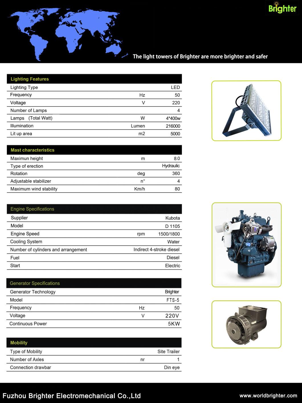 Emergency Night Work Mobile Lighting Tower with Diesel Power Klt-8000DV LED