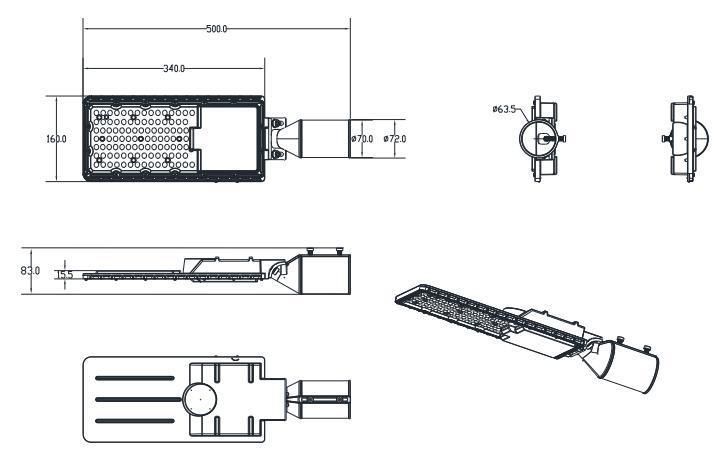 AC100-265V Street Lighting LED 100W Aluminium Housing