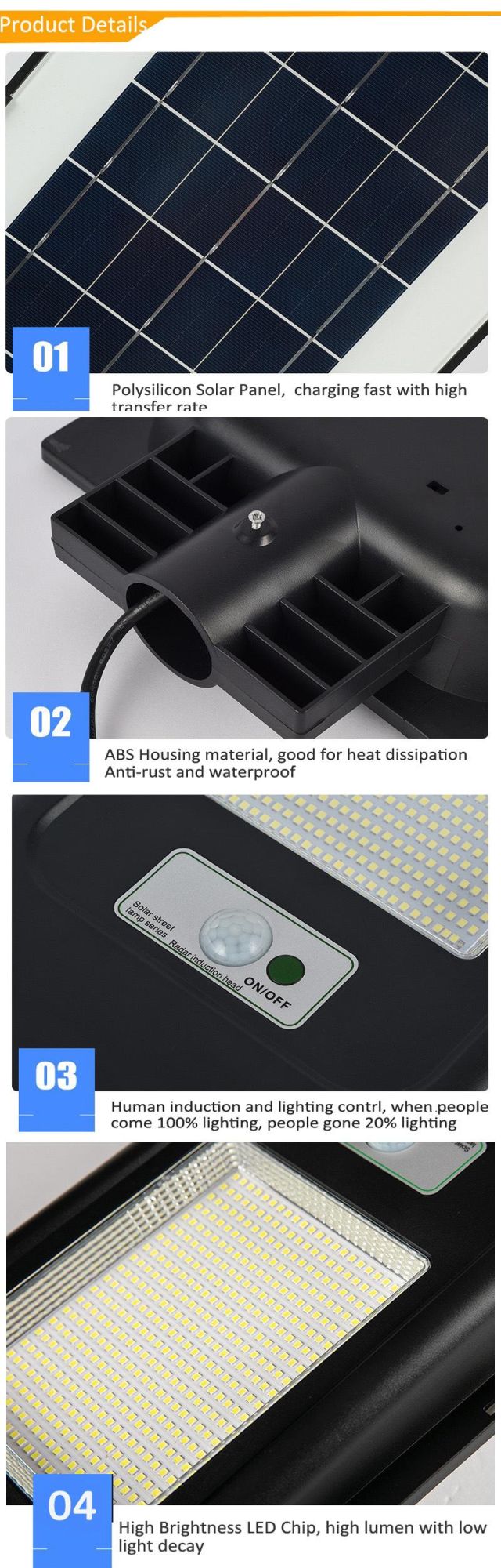 New Design Modern Popular Economical CE RoHS ABS IP65 Waterproof Integrated Outdoor Good Price LED Solar Streetlight