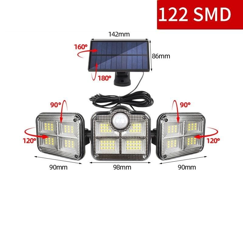 Solor Power 3 Head PIR Sensor Security Light, 108 SMD LED Solor Garden Wall Lamps, Waterproof Outdoor Spot Light IP65