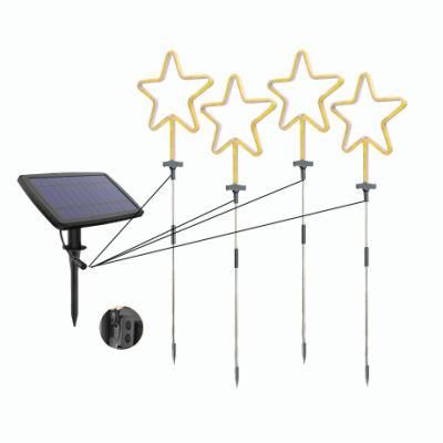 Celebrating Holiday Outdoor Balcony Yard Glass Christmas New Year Fence Solar Star Neon Lights