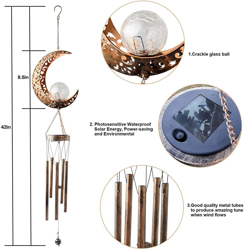 Solar Wind Chime Lights Moon Pentagram Sun Flame Wind Chimes Hollow Outdoor Garden Lights Decorative Lights