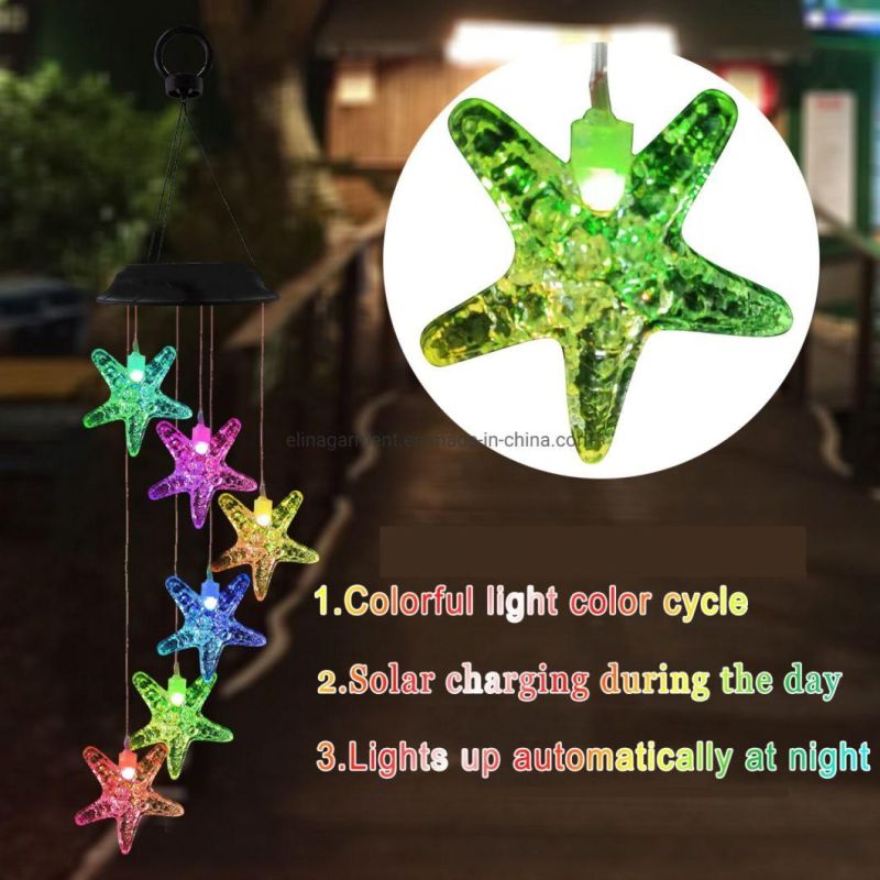 LED Solar Light Ball Wind Chime Changing Color Waterproof Star Heart Wind Chimes for Home Party Outdoor Night Garden Decoration