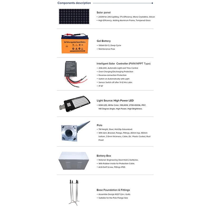 3-5 Years Warranty 30W -120W Solar Street Light with Pole