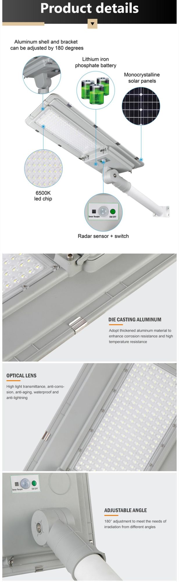 Surge Protection Device Inside Solar LED Street Light with Integrated Solar Panel 3.2V Working System for Modern City