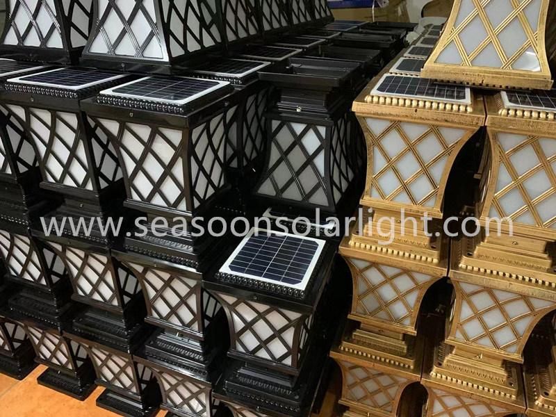 Bright Outdoor Solar Lamp Gate Lighting 5W Solar Pillar Light with Warm+ White LED Lamp