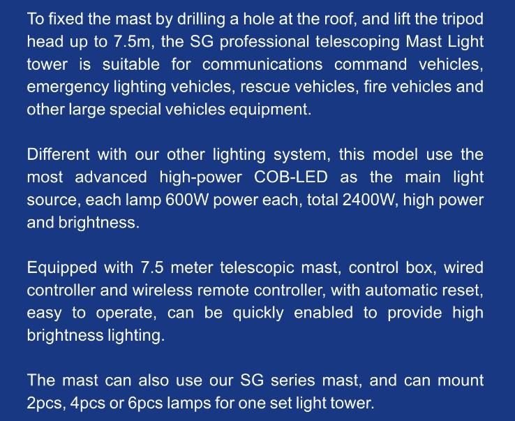 Senken 2400W Sg75-4600X Telescoping Mast Light Tower