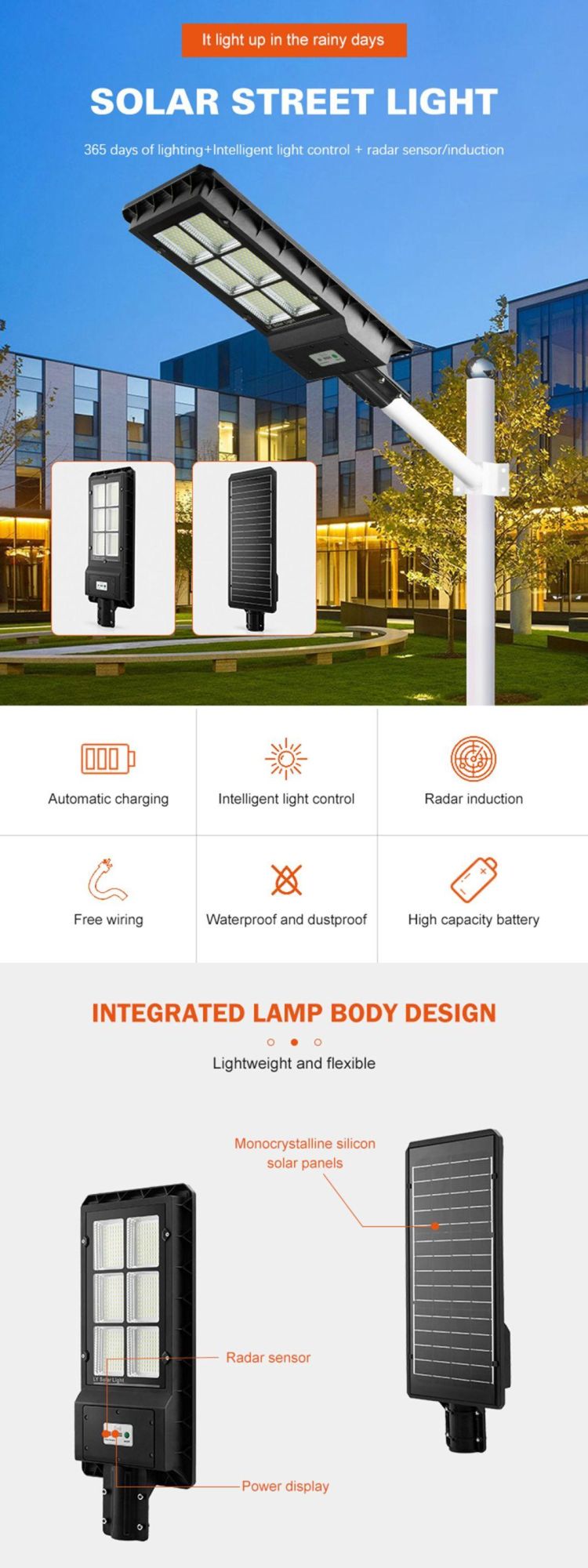 LED Source Street Lights Energy Saving Poly Crystalline Solar Panel All in One Solar Street Light