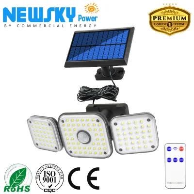 ABS IP65 Waterproof Outdoor Street Outdoor LED 3 Heads Split Solar Wall Light with Montion Sensor