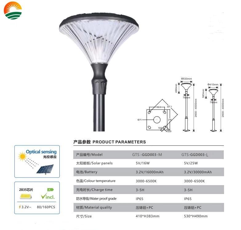 Plaza Park Round Solar LED Garden Light 20W 25W 30W 40W Garden Solar Lamp Plaza Park Solar Garden Light Warm White