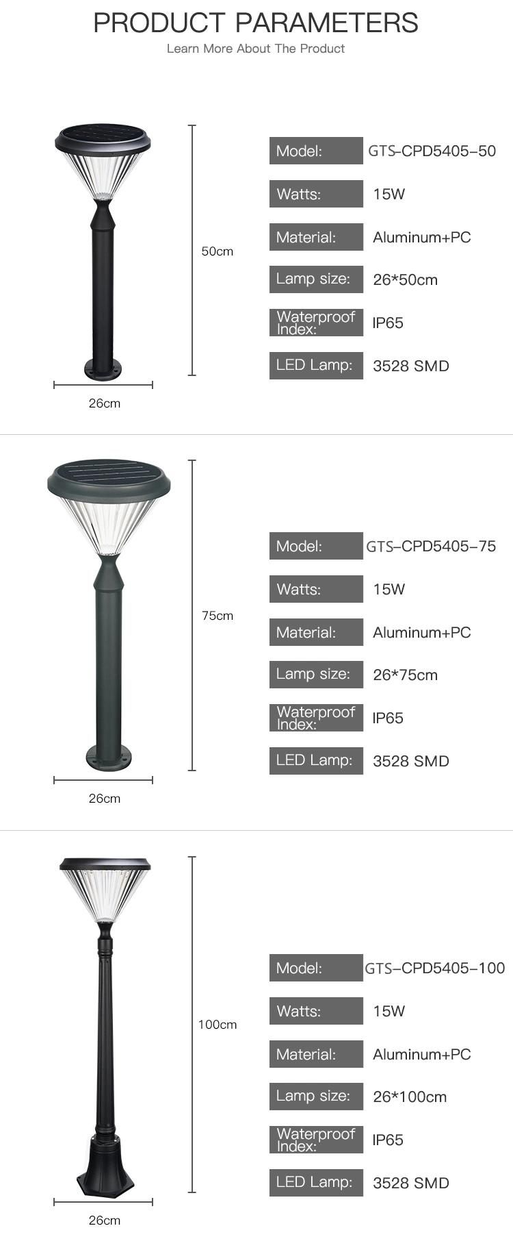 Light Lawn Floor Lamp Smart Solar Garden Light Aluminum Optically Controlled 30W House Yard Waterproof LED Solar Garden Courtyard Light