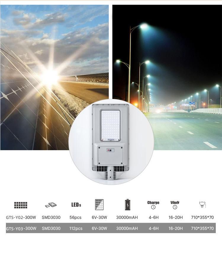 200W 300W Automatic Street Solar Light Set New COB SMD Solar Street Light with Radar Sensor