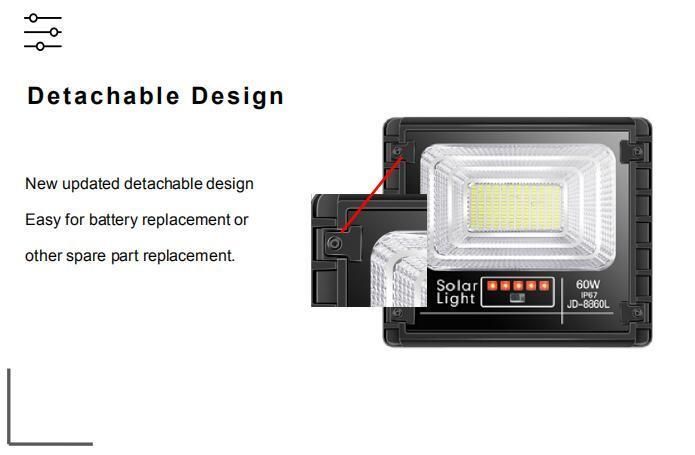 Tennis Court No Wiring Outdoor IP65 Jd 200W Jd-8200L Solar Flood Light