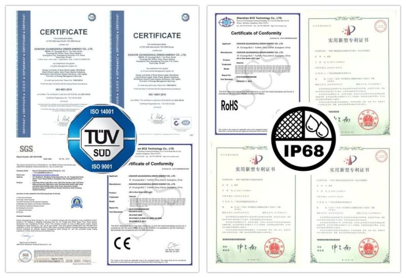 TUV Ce RoHS Certificates 15W 1500lm All in One Integrated LED Solar Street Light