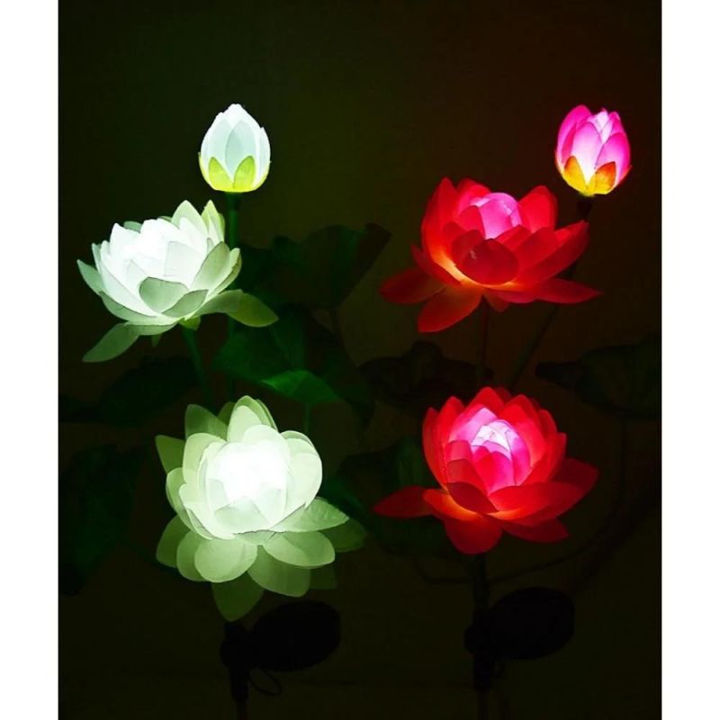 Garden LED Lotus Lamp Solar Flower Lights Outdoor Lawn Waterproof Solar Powered Landscape Pathway Patio Walkway Summer Decoration Wyz20552