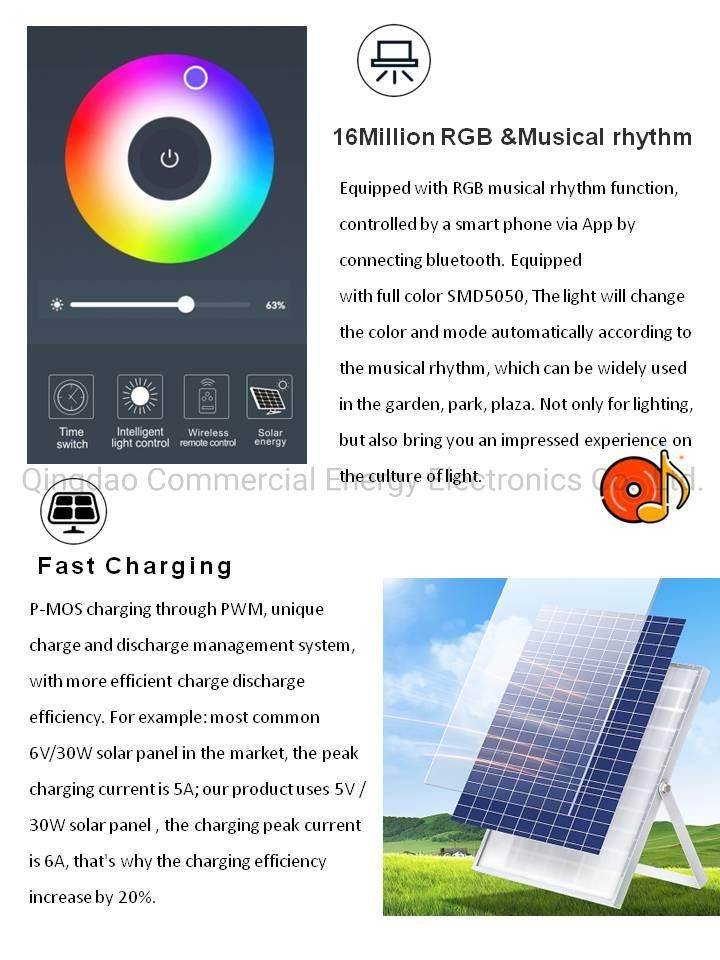 2022 New Design Music Sensor Waterproof RGB 100W Solar Flood Light