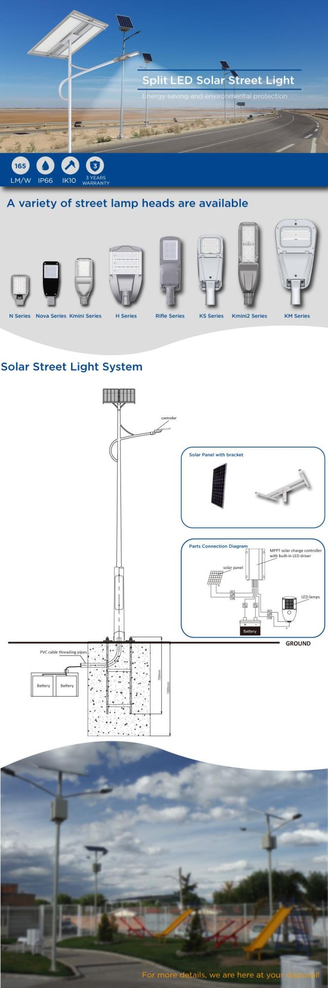 Zgsm Competitive Price 40W Solar LED Street Light with Pole