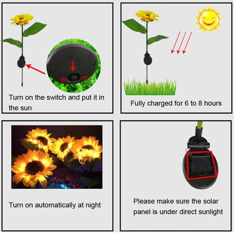 Solar Waterproof Flowers Landscape Decorative Sunflower Lamps Solar LED Garden Sunflower Stake Lights Outdoor