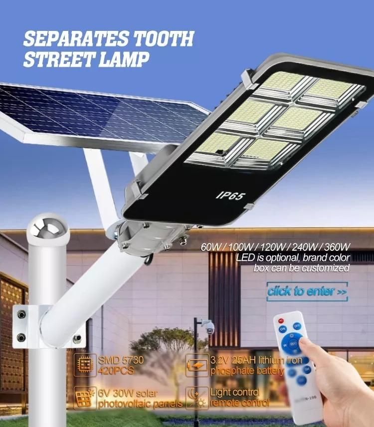 Separate 120 Watt Manufacturer Outdoor LED Power Panel Lamp 150W 300W Sensor Waterproof Solar Street Light