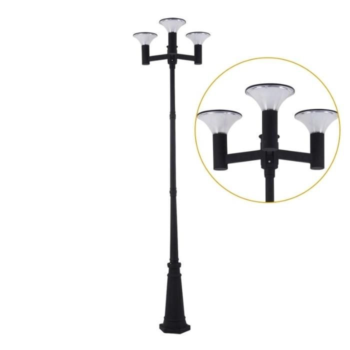 Outdoor Integrated Three-Headed 15W LED Solar Garden Light with Pole