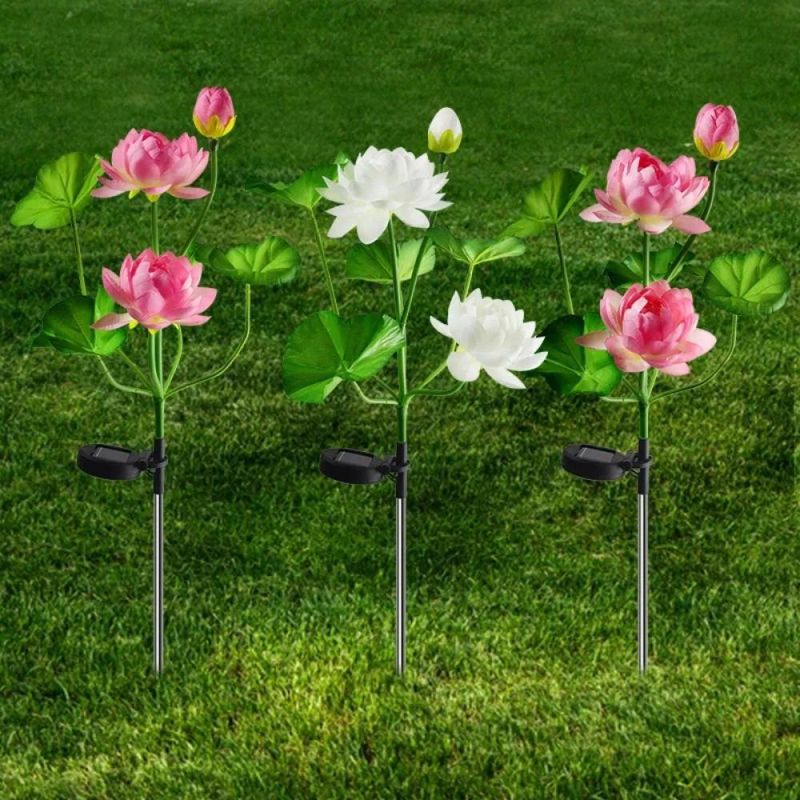 Garden LED Lotus Lamp Solar Flower Lights Outdoor Lawn Waterproof Solar Powered Landscape Pathway Patio Walkway Summer Decoration Wyz20552