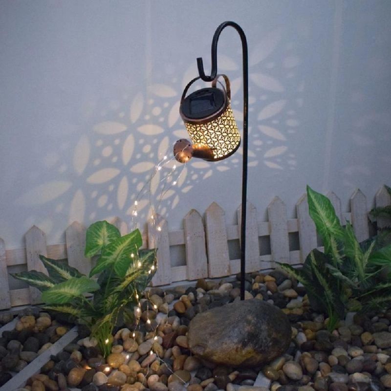 Solar Waterfall Outdoor Decorative Solar Shower Light Warm Flash LED Watering Can Lamp String Fairy Garden Decoration Wyz18466