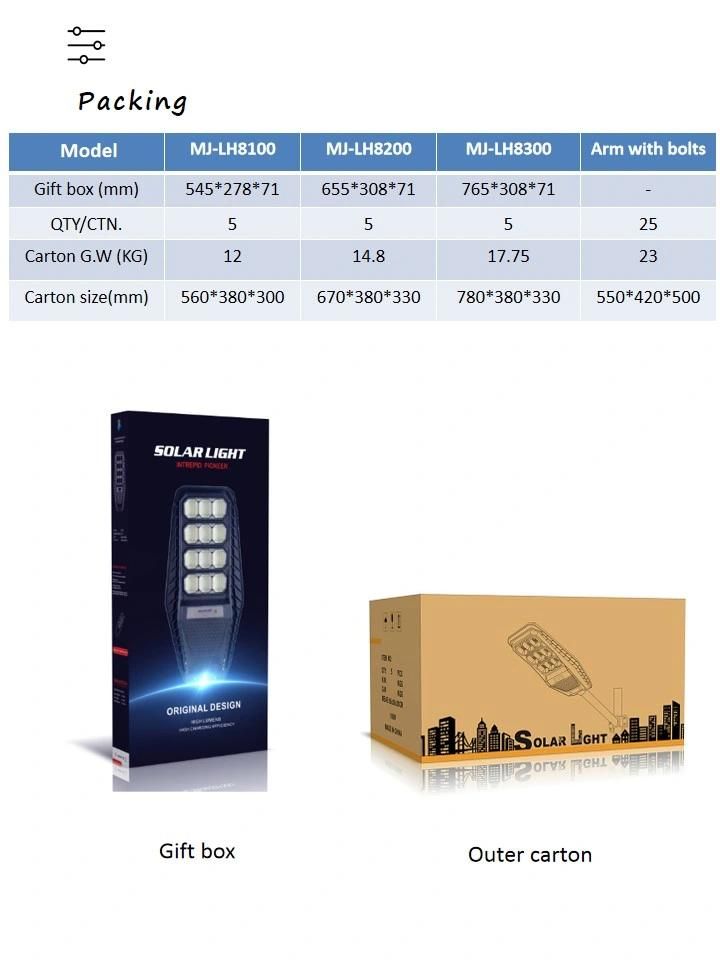 Best Price Outdoor 100W IP65 Waterproof Mj-Lh8100 Solar Integrated Street Lamp with Motion Sensor