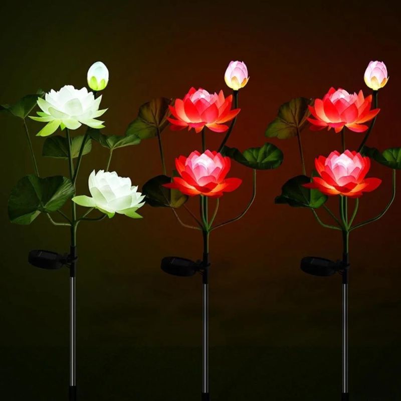 Garden LED Lotus Lamp Solar Flower Lights Outdoor Lawn Waterproof Solar Powered Landscape Pathway Patio Walkway Summer Decoration Wyz20552